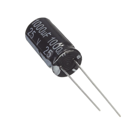 Capacitor Electrolítico de Aluminio, Radial de 1000 µFd. 25 Vcc, 105 °C, 10 x 20 mm.