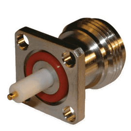 Conector N Hembra, montaje con 4 perforaciones a 18 mm