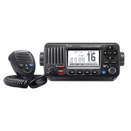 Marine Transceiver, Black Color, Tx: 156.025 - 157.425 MHz, Rx: 156.050 - 163.275 MHz, Submersible IPX7. Hand Microphone, Power Cable and Mounting Bracket Kit Included
