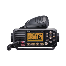 Radio móvil marino ICOM, Tx: 156.025-157.425MHz, Rx: 156.050-163.275MHz, 25W de potencia, sumergible IPX7 incluye: micrófono, cable de alimentación y accesorios