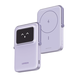 Power Bank Serie UNO Inalambrico | 10000mAh | 7.5W/20W  |  Con Emojis de Estado | Carga Rápida USB-C Bidireccional  | Pantalla TFT  Inteligente | Con Holder | Color Purple.