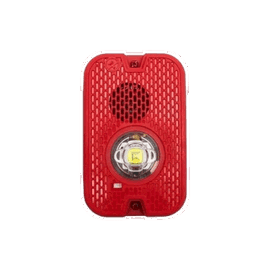 Sirena con Lámpara LED Estroboscópica / a 2 Hilos / Montaje en Pared / 12 o 24 Vcd / Configuración Estroboscópica Seleccionable / Texto en Inglés / Color Rojo / Uso exterior