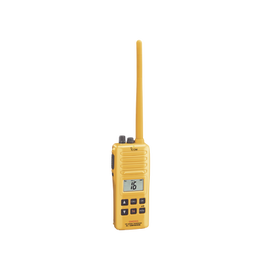 Radio Portátil Marino, 2W, cumple con las regulaciones GMDSS, Tx:156.025-157.425MHz, Rx:156.050-163.275MHz, sumergible IPX7. Incluye: antena, batería BP-252, batería BP-234, cargador y clip