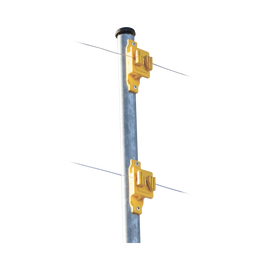 Aislador de Paso color Amarillo reforzado para cercos eléctricos, resistente al clima extremoso