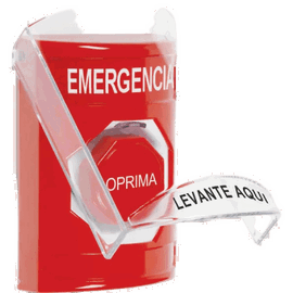 ​Botón Multipropósito, Color Rojo, De Superficie, Con Tapa De Policarbonato, Con Bocina Pre Alarma, Para Interior, Llave Para Restablecer, Texto De Emergencia, Español