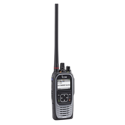 Radio portátil digital y analógico con pantalla a color en rango de frecuencia 136-174MHz, 1024 canales, 5 W de potencia de RF.  Batería, cargador, antena y clip incluidos.