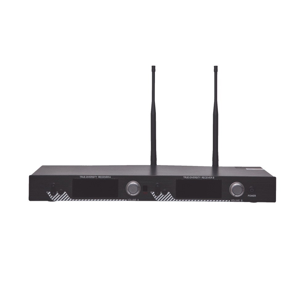Kit de Microfonía inalámbrico | 2 Micrófonos de mano | Receptor UHF | Pantalla LCD | 200 Canales | Gran cobertura