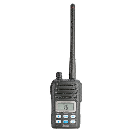 Radio Portátil Marino, 5W, rango de frecuencia Tx:156.025-157.425MHz, Rx:156.050-163.275MHz, sumergible IPX7, canales CAN,USA,INT incluye BP-227 bat (Li-Ion, 1700 mAh), cargador, antena y clip.