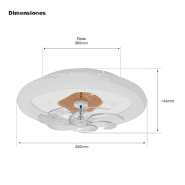 Ventilador de Techo con Luminario LED de 110 V CA 50/60 Hz /  88 W / 3 Tonos de Luz (6500 - 4 000 - 2 700 K) / Diámetro 500 mm / 6 Velocidades / Dimeable.