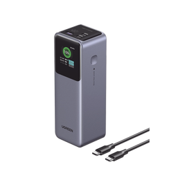 Power Bank de 20000mAh | 3 Salidas 100W Max. | USB-A + 2 USB-C | PD 3.0 | QC3.0 | FCP | SCP | Pantalla Inteligente | Carcasa Ignifuga | Color Gris | Incluye Cable USB de 50cm | Carga tu Laptop de Manera Segura.