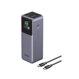 Power Bank de 25000mAh | 3 Salidas 200W Max. | USB-A + 2 USB-C | PD 3.0, QC3.0 | FCP | SCP | Pantalla Inteligente | Carcasa Ignifuga | Color Gris | Incluye Cable USB de 50cm | Carga tu Laptop de Manera Segura.