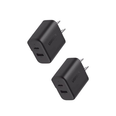Cargador rápido de 20 W y 2 puertos, paquete de 2, negro, EE. UU.