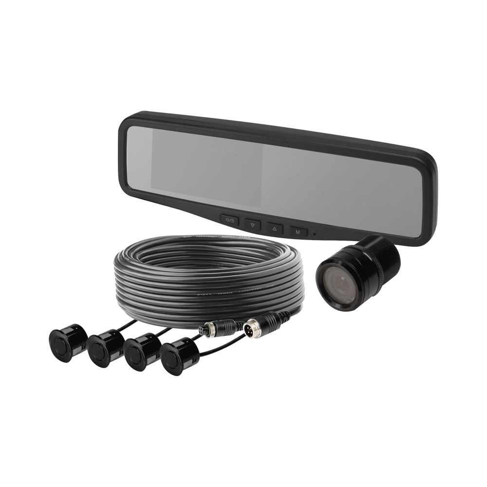 Sistema alámbrico de cámara y monitor de 4.3 pulgadas con sensores de reversa y cámara de 120°