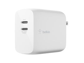 Belkin - Cargador de pared - tecnología GaN - 68 vatios - 3 A - Fast Charge, PD - 2 conectores de salida (24 pin USB-C) - blanco