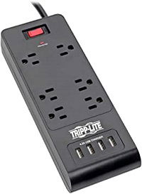 Tripp Lite 6-Outlet Surge Protector with 4 USB Ports (4.2A Shared) - 6 ft. Cord, 900 Joules, Black - Protector contra sobretensiones - 15 A - CA 120 V - 1875 vatios - conectores de salida: 6 - 1.83 m cable - negro