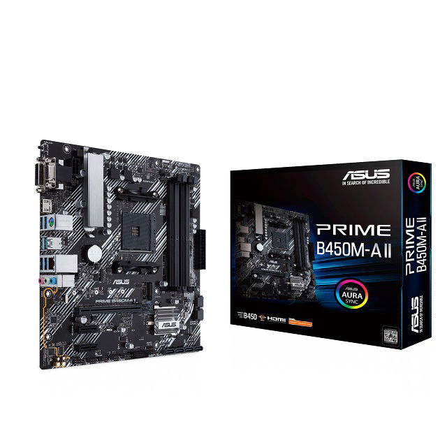 ASUS PRIME B450M-A II - Placa base - micro ATX - Socket AM4 - AMD B450 Chipset - USB 3.2 Gen 1, USB 3.2 Gen 2 - Gigabit LAN - Tarjeta gráfica (CPU necesaria) - HD Audio (8-canales) ASUS PRIME B450M-A II - Placa base - micro ATX - Socket AM4 - AMD B450 Chipset - USB 3.2 Gen 1, USB 3.2 Gen 2 - Gigabit LAN - Tarjeta gráfica (CPU necesaria) - HD Audio (8-canales)