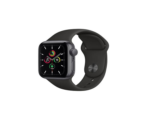 Apple Watch SE (GPS) - 40 mm - aluminio gris espacial - reloj inteligente con pulsera deportiva - fluoroelastómero - negro - tamaño de la banda: S/M/L - 32 GB - Wi-Fi, Bluetooth - 30.49 g