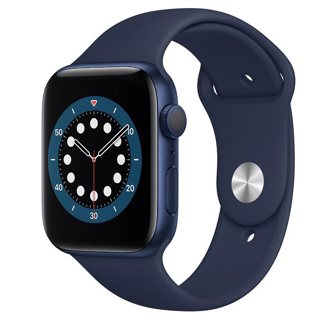 Apple Watch Series 6 (GPS) - 44 mm - aluminio azul - reloj inteligente con pulsera deportiva - fluoroelastómero - azul marino oscuro - tamaño de la banda: S/M/L - 32 GB - Wi-Fi, Bluetooth - 36.5 g