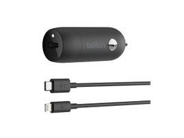 Belkin - Adaptador de corriente para el coche - 20 vatios - 3.6 A (24 pin USB-C) - en el cable: Lightning - negro