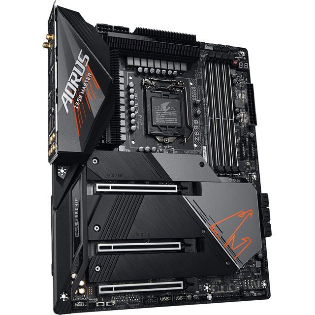Gigabyte Z590 AORUS MASTER - 1.0 - placa base - ATX - Socket LGA1200 - Z590 Chipset - USB-C Gen2, USB 3.2 Gen 1, USB 3.2 Gen 2, USB-C Gen 2x2 - 10 Gigabit LAN, Wi-Fi 6, Bluetooth - Tarjeta gráfica (CPU necesaria) - HD Audio (8-canales) Gigabyte Z590 AORUS MASTER - 1.0 - placa base - ATX - Socket LGA1200 - Z590 Chipset - USB-C Gen2, USB 3.2 Gen 1, USB 3.2 Gen 2, USB-C Gen 2x2 - 10 Gigabit LAN, Wi-Fi 6, Bluetooth - Tarjeta gráfica (CPU necesaria) - HD Audio (8-canales)