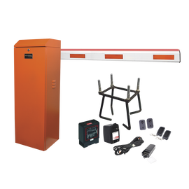 Kit COMPLETO Barrera Derecha XB ANARANJADA / 5M / Inluminacion LED Rojo-Verde / Incluye Sensor de masa, Transformador, Lazo, Ancla, Fotoceldas 2 Controles Inalámbricos