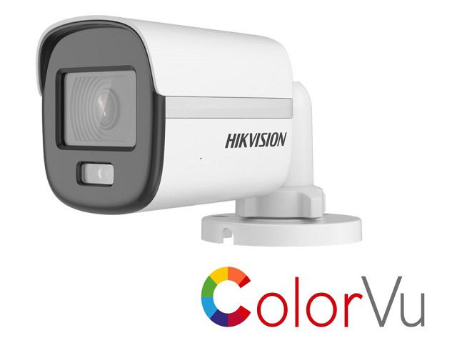 Hikvision Turbo HD with ColorVu DS-2CE10DF0T-PF - Cámara de videovigilancia - bala - resistente al polvo/resistente al agua - color (Día y noche) - 2 MP - 1080p - montaje M12 - focal fijado - con cable - compuesto, AHD, CVI, TVI - DC 12 V