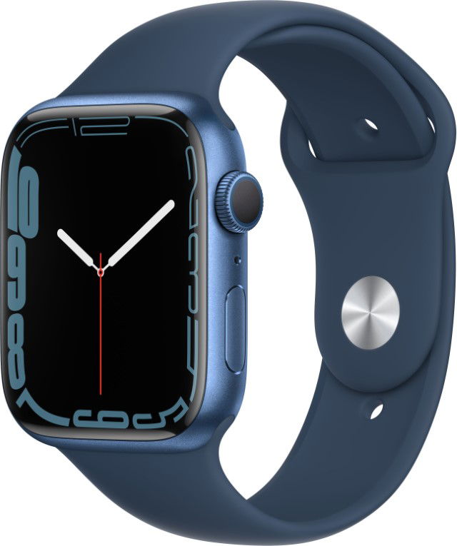 Apple Watch Series 7 (GPS) - 45 mm - aluminio azul - reloj inteligente con pulsera deportiva - fluoroelastómero - azul abismo - tamaño de la banda: Regular - 32 GB - Wi-Fi, Bluetooth - 38.8 g
