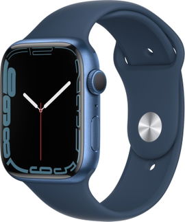 Apple Watch Series 7 (GPS) - 45 mm - aluminio azul - reloj inteligente con pulsera deportiva - fluoroelastómero - azul abismo - tamaño de la banda: Regular - 32 GB - Wi-Fi, Bluetooth - 38.8 g