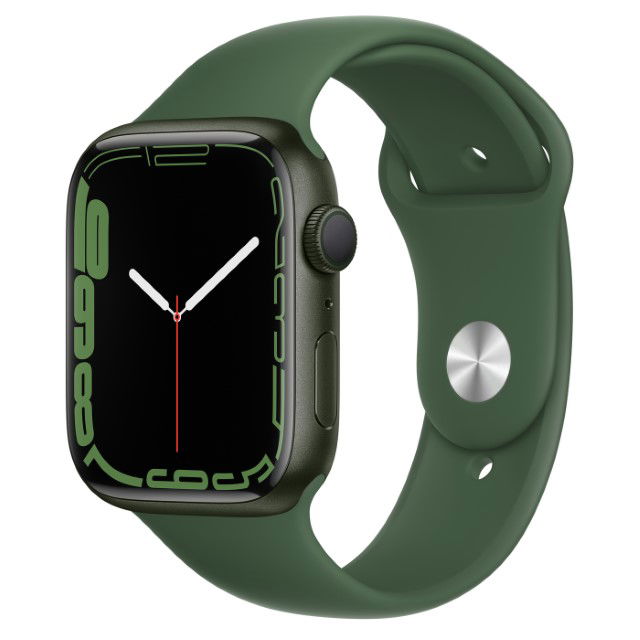 Apple Watch Series 7 (GPS) - 45 mm - aluminio verdoso - reloj inteligente con pulsera deportiva - fluoroelastómero - trébol - tamaño de la banda: Regular - 32 GB - Wi-Fi, Bluetooth - 38.8 g