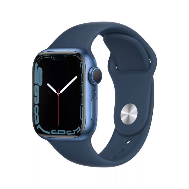 Apple Watch Series 7 (GPS) - 41 mm - aluminio azul - reloj inteligente con pulsera deportiva - fluoroelastómero - azul abismo - tamaño de la banda: Regular - 32 GB - Wi-Fi, Bluetooth - 32 g