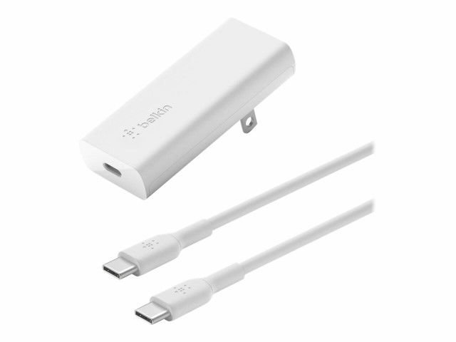 Belkin - - tecnología GaN - 20 vatios - Fast Charge, PD (24 pin USB-C) - en el cable: USB-C - blanco