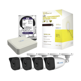 Kit IP 1080p / NVR de 4 Canales / 4 Cámaras IP / Bobina de Cable de 100 mts / Disco Duro 1 TB