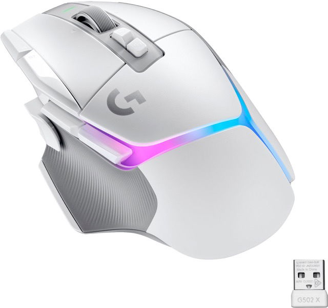 Logitech G502 X PLUS LIGHTSPEED Wireless RGB Gaming Mouse - Optical mouse with LIGHTFORCE hybrid switches, LIGHTSYNC RGB, HERO 25K gaming sensor, compatible with PC - macOS/Windows - White - Ratón - óptico - inalámbrico - 2.4 GHz - receptor USB de Lo
