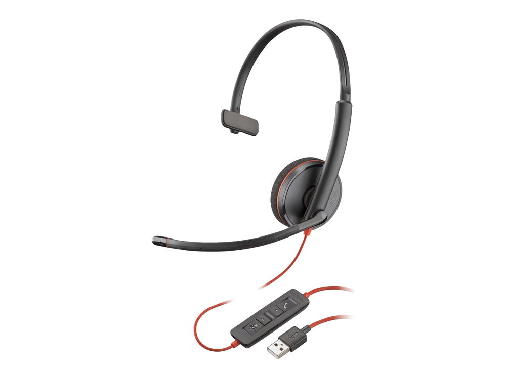 Poly Blackwire 3210 - Blackwire 3200 Series - auricular - en oreja - cableado - cancelación de sonido activo - USB-A - negro - Certificado por Skype, Certificado por Avaya, certificado con Cisco Jabber (paquete de 50)