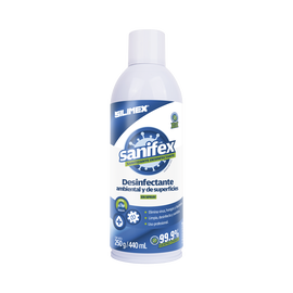 Sanitizante en spray, formulado para desinfectar las superficies en el hogar, oficinas, escuelas, hospitales, clinicas, gimnasios y fabricas, presentación 440 ml