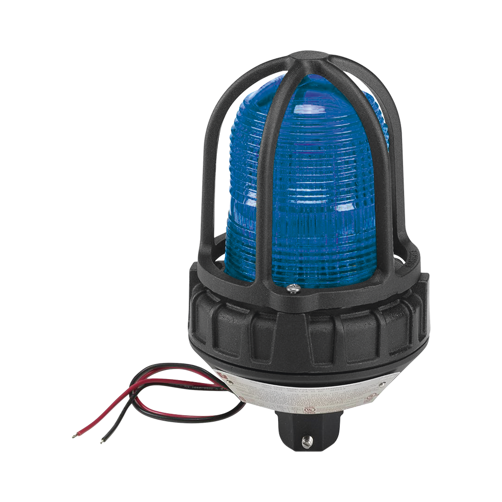 Luz estroboscópica para ubicaciónes peligrosas,  montaje tipo tubo, 12-24Vcd, azul