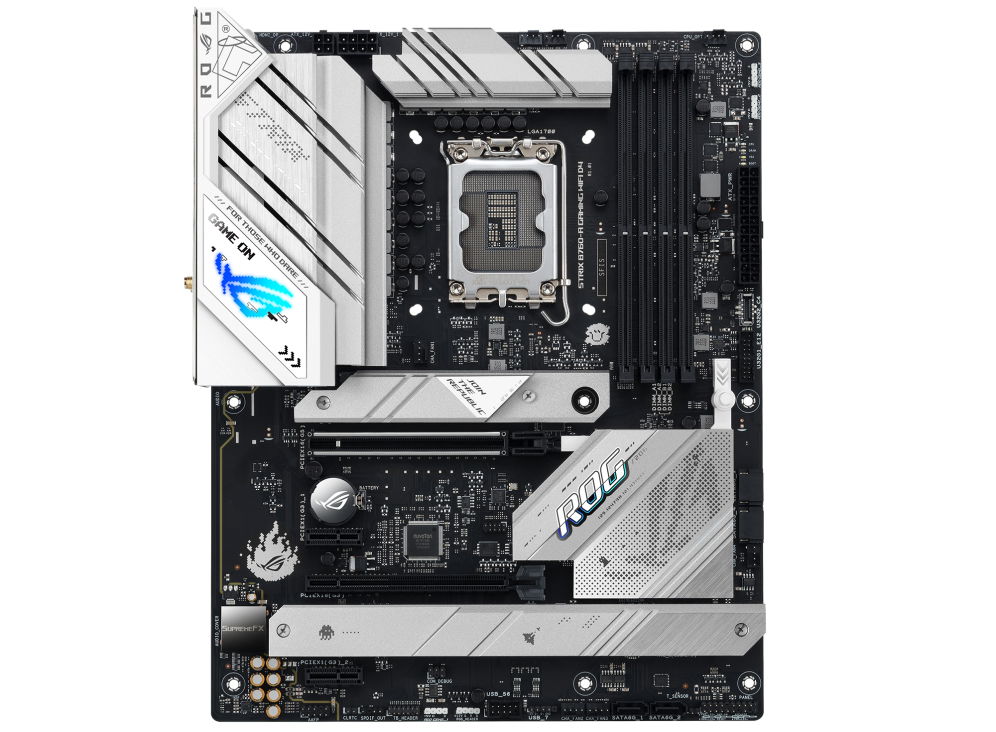 ASUS ROG STRIX B760-A GAMING WIFI D4 - Placa base - ATX - Socket LGA1700 - B760 Chipset - USB 3.2 Gen 1, USB 3.2 Gen 2, USB-C 3.2 Gen2, USB-C 3.2 Gen 2x2, USB-C 3.2 Gen 1 - 2.5 Gigabit LAN, Bluetooth, Wi-Fi - Tarjeta gráfica (CPU necesaria) - HD Audi