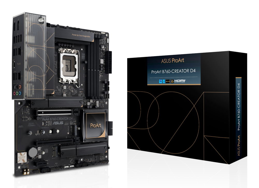 ASUS ProArt B760-CREATOR D4 - Placa base - ATX - Socket LGA1700 - B760 Chipset - USB 3.2 Gen 1, USB-C 3.2 Gen2, USB-C 3.2 Gen 2x2 - Gigabit LAN, 2.5 Gigabit LAN - Tarjeta gráfica (CPU necesaria) - HD Audio (8-canales) ASUS ProArt B760-CREATOR D4 - Placa base - ATX - Socket LGA1700 - B760 Chipset - USB 3.2 Gen 1, USB-C 3.2 Gen2, USB-C 3.2 Gen 2x2 - Gigabit LAN, 2.5 Gigabit LAN - Tarjeta gráfica (CPU necesaria) - HD Audio (8-canales)