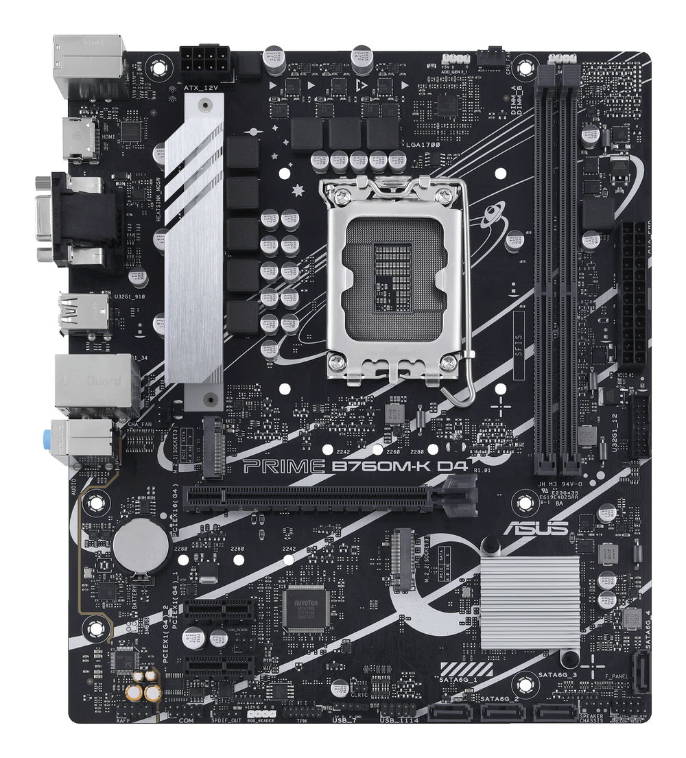 ASUS PRIME B760M-K D4 - Placa base - micro ATX - Socket LGA1700 - B760 Chipset - USB 3.2 Gen 1 - 2.5 Gigabit LAN - Tarjeta gráfica (CPU necesaria) - HD Audio (8-canales) ASUS PRIME B760M-K D4 - Placa base - micro ATX - Socket LGA1700 - B760 Chipset - USB 3.2 Gen 1 - 2.5 Gigabit LAN - Tarjeta gráfica (CPU necesaria) - HD Audio (8-canales)