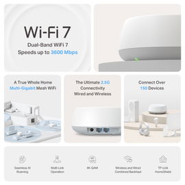 Router Inalámbrico MESH Interior para Hogar / Doble Banda Wi-Fi 7 BE3600 Mbps / 2 Puerto 2.5 Gigabit WAN/LAN / 4 Antenas Internas / Operación Multi-Link MLO / Administración Mediante la App Deco (iOS, Android) / HomeShield Router Inalámbrico MESH Interior para Hogar / Doble Banda Wi-Fi 7 BE3600 Mbps / 2 Puerto 2.5 Gigabit WAN/LAN / 4 Antenas Internas / Operación Multi-Link MLO / Administración Mediante la App Deco (iOS, Android) / HomeShield