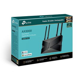 Router WiFi 6 doble banda AX 3000 Mbps / MU-MIMO y OFDMA / 1 Puerto WAN 10/100/1000 Mbps / 4 Puertos LAN 10/100/1000 Mbps / 4 Potentes Antenas. Router WiFi 6 doble banda AX 3000 Mbps / MU-MIMO y OFDMA / 1 Puerto WAN 10/100/1000 Mbps / 4 Puertos LAN 10/100/1000 Mbps / 4 Potentes Antenas.