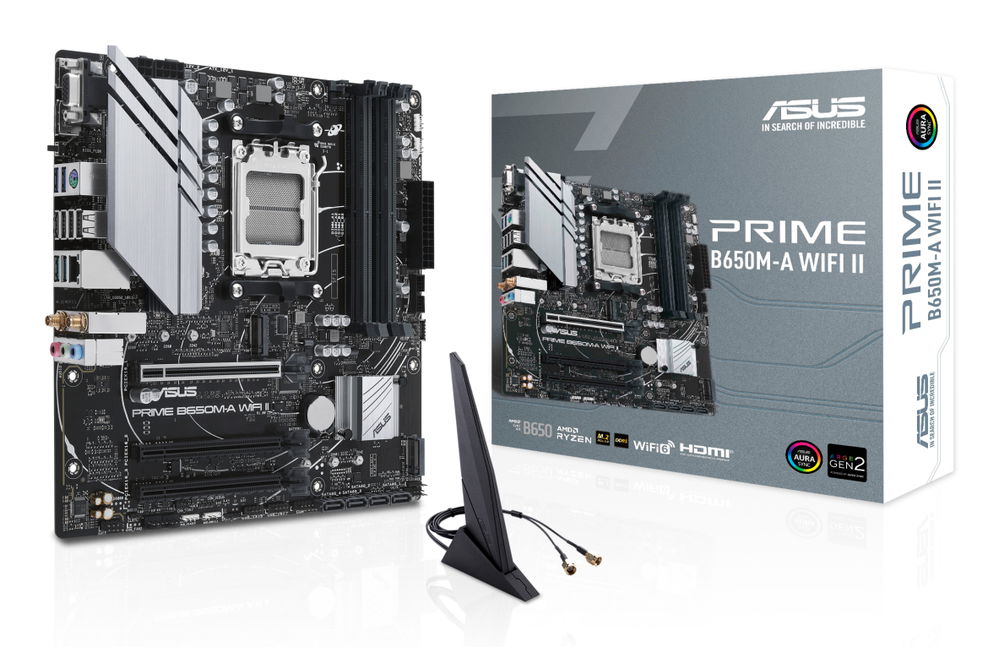 ASUS PRIME B650M-A WIFI II - Placa base - micro ATX - Socket AM5 - AMD B650 Chipset - USB 3.2 Gen 1, USB 3.2 Gen 2, USB-C 3.2 Gen 1 - 2.5 Gigabit LAN, Wi-Fi 6, Bluetooth - Tarjeta gráfica (CPU necesaria) - HD Audio (8-canales) ASUS PRIME B650M-A WIFI II - Placa base - micro ATX - Socket AM5 - AMD B650 Chipset - USB 3.2 Gen 1, USB 3.2 Gen 2, USB-C 3.2 Gen 1 - 2.5 Gigabit LAN, Wi-Fi 6, Bluetooth - Tarjeta gráfica (CPU necesaria) - HD Audio (8-canales)