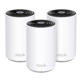 Kit 3 Routers Inalámbricos MESH Interior para Hogar / Doble Banda Wi-Fi 6E AX5400 Mbps / 3 Puerto Gigabit WAN/LAN / 4 Antenas Internas / Administración Mediante la App Deco (iOS, Android) / Protección HomeShield