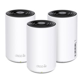 Kit 3 Routers Inalámbricos MESH Interior para Hogar / Doble Banda Wi-Fi 6E AX5400 Mbps / 3 Puerto Gigabit WAN/LAN / 4 Antenas Internas / Administración Mediante la App Deco (iOS, Android) / Protección HomeShield