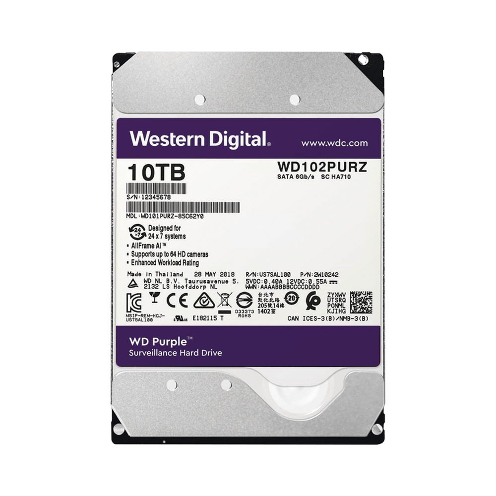 Disco duro WD de 10TB / 7200RPM / Optimizado para Videovigilancia