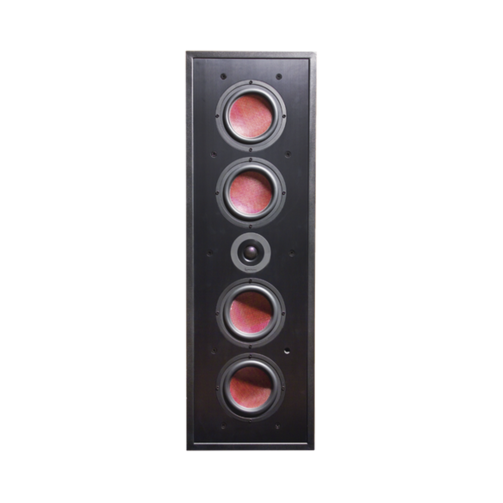B23 Series, in-wall LCR, 4 6.5in carbon fiber woofers, 1in titanium tweeter, 5-350 watts, black.