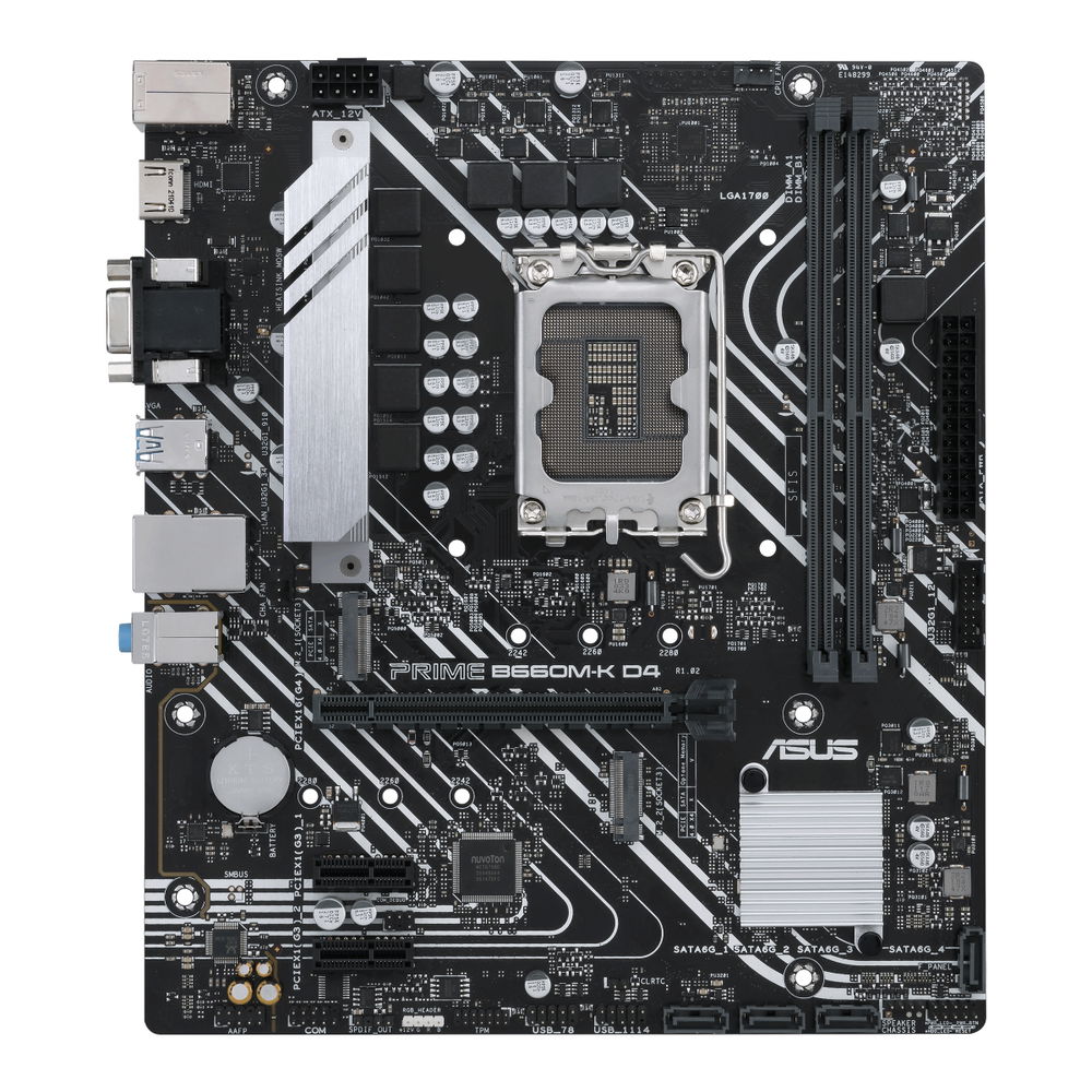 ASUS PRIME B660M-K D4 - Placa base - micro ATX - Socket LGA1700 - B660 Chipset - USB 3.2 Gen 1 - Gigabit LAN - Tarjeta gráfica (CPU necesaria) - HD Audio (8-canales)
