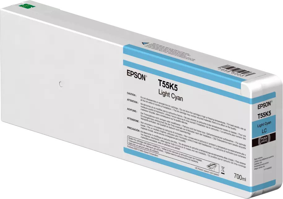 Epson T55K5 - 700 ml - cián claro - original - cartucho de tinta - para SureColor SC-P6000, SC-P7000, SC-P7000V, SC-P8000, SC-P9000, SC-P9000V Epson T55K5 - 700 ml - cián claro - original - cartucho de tinta - para SureColor SC-P6000, SC-P7000, SC-P7000V, SC-P8000, SC-P9000, SC-P9000V