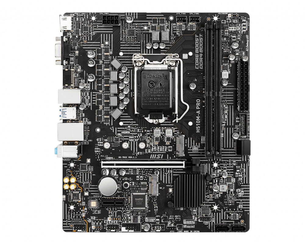 MSI H510M-A PRO - Placa base - micro ATX - Socket LGA1200 - H510 Chipset - USB 3.2 Gen 1 - Gigabit LAN - Tarjeta gráfica (CPU necesaria) - HD Audio (8-canales) MSI H510M-A PRO - Placa base - micro ATX - Socket LGA1200 - H510 Chipset - USB 3.2 Gen 1 - Gigabit LAN - Tarjeta gráfica (CPU necesaria) - HD Audio (8-canales)