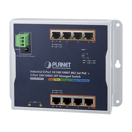 Switch Industrial de Pared de 8 puertos Gigabit con 4 puertos PoE+ 802.3at y 2 SFP